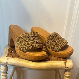 Vince Women's Tan Woven Cork Platform Sandals